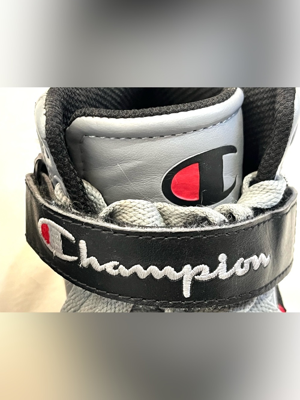 Champion Kids Light Gray & Black High-Top Sneakers with Red Accents Boys Size 4 - Picture 15 of 16